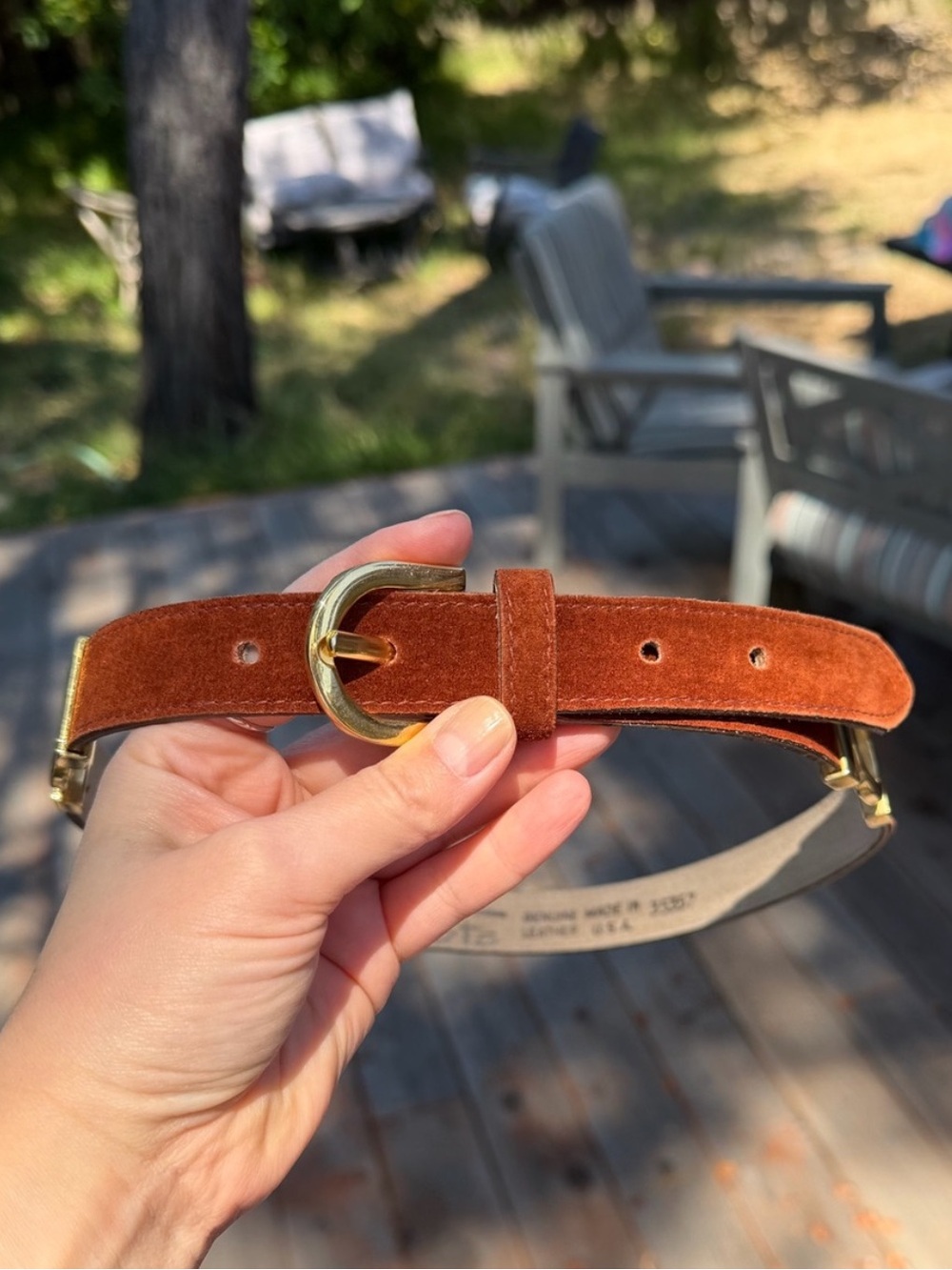 Talbots Brown Suede Belt with Gold Buckle M 34.5”
